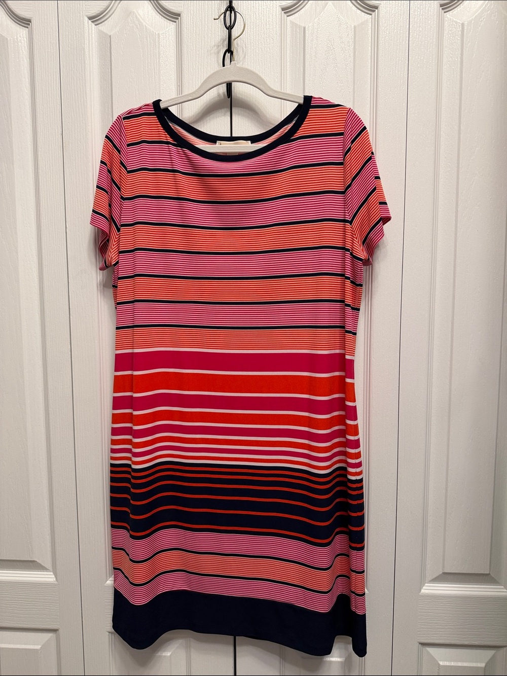 MICHAEL Michael Kors Pink & Red Striped Short Sleeve Mini Dress